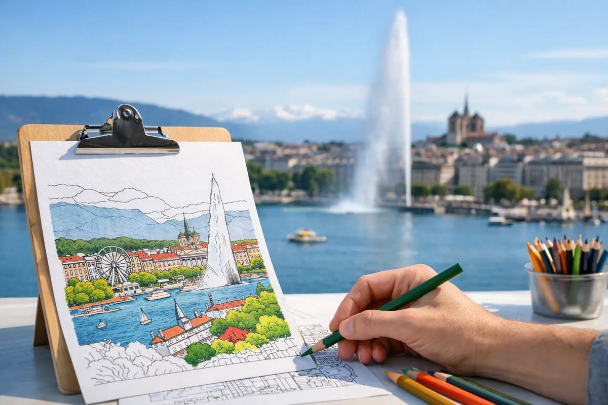 Affiche de Genève : une ville à colorier et afficher