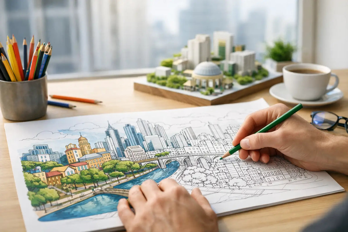 Coloriage pour adulte, les villes à réinventer